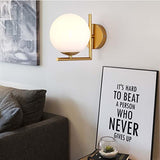 ZTTECH Applique Murale Boule en Verre Blanc, Globe en Verre Blanc avec Applique Murale à Base Dorée pour Chevet (Doré)