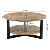 Padma House Table Basse Ronde en Bois Massif, Table de Salon, Table de canapé, Structure en métal, Table Basse à 2 étages, Table Basse,Facile à Monter
