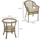 Outsunny Ensemble Bistro de Jardin Style bohème Chic 2 fauteuils avec Coussins + Table Basse résine tressée Beige