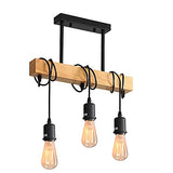 Comely Suspension Luminaire Vintage, Plafonnier Industriel, Réglable Lustre en Bois pour Salle à Manger, Salon, 3 Lumières E27 (Ampoule Non Incluse)