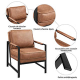 Yaheetech Fauteuil de Salon Confortable Cadre Métal Fauteuil de Chaise pour Salon Chambre Salle de Séjour Bureau Intérieur Marron Clair