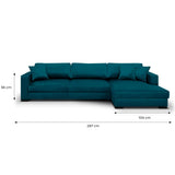 Canapé d'angle Droit Convertible 5 Places en Velours Bleu Canard avec Coffre de Rangement - Robin