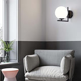 ZTTECH Applique Murale Boule en Verre Blanc, Globe en Verre Blanc avec Applique Murale à Base Noir pour Chevet (Noir)