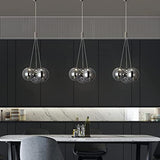 Euone_Clothes Suspension Boule de Verre Moderne à 3 Lumières à DEL, Groupe de Lampes Suspendues Luminaire de Plafond d'îlot de Cuisine Simple Lustre de Salle à manger (Gris) GYDD-0718-1