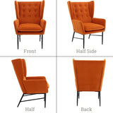 Wahson Grand Fauteuil 1 Place Salon Scandinave Pieds Métal, Chaise Salon en Velour Assise Rembourré Confortable avec Accoudoirs pour Salon/Chambre, Orange