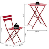 Outsunny Salon de Jardin Bistro Pliable - Table Ronde Ø 60 cm avec 2 chaises Pliantes - Acier thermolaqué Rouge
