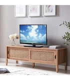 CaliCosy Meuble TV avec 2 Portes coulissantes décor rotin