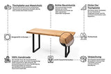 Gozos Berne Table à Manger Moderne avec Plateau en Bois Massif Brut d'Epicéa, Table Fait Main de Cuisine et de Salon avec U-Pieds en Métal Laqué, 6-8 Personnes, 50 mm d'épaisseur, 160 x 80 cm