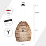 Paco Home Suspension Salon Boho Lampes En Osier Rotin Salle À Manger Lampe Papier E27, Type de lampe:Lampe à suspension - Type 2, Couleur:Beige (Ø52 cm)