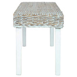 Doneioe Banc 110 cm Banc de lit Banquette rembourrée Bancs de Cuisine Bancs de Table à Manger pour Une Utilisation en intérieur Blanc Rotin Kubu Naturel et Bois de manguier Massif