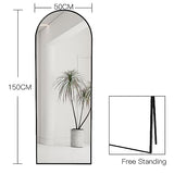 CASSILANDO Bow Miroir Complet du Corps avec Support 150 x 50 cm, Miroir de Sol, sur Pied Arrondi, Grand Miroir Mural dans la Chambre à Coucher, Dressing (Noir)