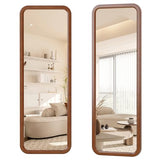 LVSOMT Miroir pleine longueur en bois, miroir intégral, miroir mural, miroir suspendu, long miroir pour chambre à coucher, salon, cadre en bois massif, coins arrondis, miroir rustique, 119,4 x 40,6