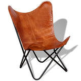 vidaXL Chaise Papillon Cuir Véritable Marron Fauteuil Salon Chambre Maison