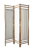 Paravent en Polycoton et Bambou - Naturel - Blanc et Marron - Panneaux en Coton - 160x120 cm