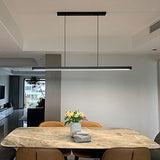Suspension Luminaire LED moderne, luminaire suspension Noir Design Linéaire Dimmable avec télécommande, luminaire suspendu Réglable 32W pour Salle à Manger Salon Îlot de Cuisine Bureau, 80cm