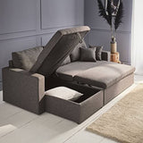 Alice's Home - Canapé d'angle Convertible en Tissu Gris chiné foncé - IDA - 3 Places. Fauteuil d'angle réversible Coffre Rangement lit modulable. 2 Coussins Inclus.