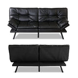 Opoiar Canapé-lit futon avec cadre et matelas, noir en mousse à mémoire de forme, siège futon, canapé couchette moderne pliable pour petit espace/bureau/appartement