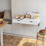 FOREHILL Bureau Mural Table Murale Étagère Suspendue avec 2 Tiroirs 2 Supports pour Chambre Salon Cuisine Couloir Blanc 80x40x40 cm