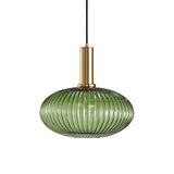 HJXDtech - Suspension Luminaire Industrielle Vintage en Verre Nervuré,Plafonnier avec fini en laiton poli Lustre,Suspension Lampe de Salle à Manger Cuisine Salon Chambre (Vert, 30CM)