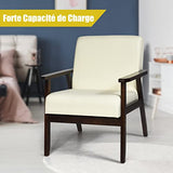 COSTWAY Fauteuil Salon Chaise Rétro, Chaise d'Appoint en Bois Rembourrée en Tissu, avec Pieds en Bois d’Hévéa, pour Salon, Bureau, Balcon, Beige/Gris/Foncé/Bleu (Beige)