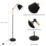 DAXGD Lampadaire réglable d'intérieur,Lampadaire sur pied salon,lampadaire industriel de chambre à coucher de salon E27 Max 60 W,Lampadaire vintage en métal noir 180 cm (ampoule non incluse)