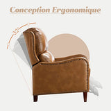 FABRICATION HAUS Fauteuil Relax en Cuir Véritable Fauteuil Inclinable Rembourré Chaise Simple Moderne avec Dossier & Repose-Pieds Réglables pour Salon, Camel