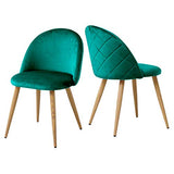 Lot de 2 chaises de salle à manger en velours capitonné avec dossier et pieds en métal pour salle à manger, salon et chambre à coucher, Velours tissu, Vert, 46*46*77cm