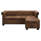 vidaXL Canapé Chesterfield en Forme de L Cuir Daim Synthétique Marron Sofa