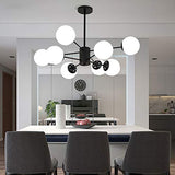 Or Spoutnik Lustre 6-lumières Millésime Métal Suspension Luminaire Avec Blanc Globe Verre Ombre Moderne Industriel Plafonnier Pour Salon Chambre-Noir. 6 lumière