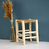 Tabouret traditionnel marocain en bois massif et corde tressée, banc en bois marocain, banc berbère tressé