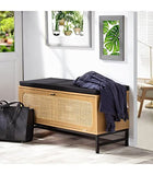 Casâme - Banc avec Rangement Chaussures et façade en Rotin - Rangement Malin - Panneaux de Particules, Rotin et Finitions Métal - pour Entrée - L100 cm x L38 x 47 cm