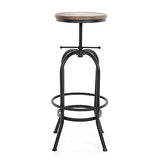 IKAYAA Tabouret Bar Industriel | Bois de Pin Naturel et Métal | Marron Rustique et Noir| Hauteur Réglable | Tabouret Haut pour Salon, Salle à Manger, Cuisine