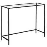VASAGLE Table Console, Table d’entrée, Bout de canapé, Dessus de Table en Verre trempé, Cadre métallique, Robuste, Pieds réglables, pour Salon, entrée, Couloir, Noir LGT026B01