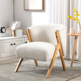 Wahson Fauteuil Salon, Fauteuils de Salon en Fausse Fourrure Fauteuil Relax avec Coussin Épais Fauteuil Chambre en Bois, Fauteuil pour Chambre/Salon, Blanc
