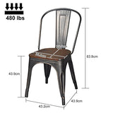 Tolix Lot de 4 chaises de salle à manger empilables en métal pour extérieur, cuisine, bistrot industriel vintage pour restaurant