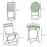 Outsunny Salon de Jardin 2 Personnes - Ensemble Table bistrot Chaise Jardin Pliable - Ensemble bistrot de Jardin - Table Ronde Ø 60 cm avec 2 chaises Pliantes - métal thermolaqué Vert