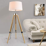 lux.pro Lampadaire Design Lampe à Pied Trépied avec Pieds en Bois et Métal Abat-Jour en Tissu E27 Hauteur 145 cm Bois Clair Chrome Blanc