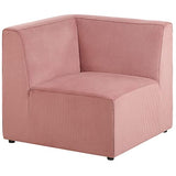 Beliani Canapé Paoramique Modulable 6 Places avec Pouf Ottoman en Velours Côtelé Rose Look Tendance et Matières de Qualité pour Salon Moderne