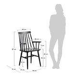 Kave Home - Chaise de Salle à Manger Tressia Noir avec accoudoirs en Bois Massif de Caoutchouc