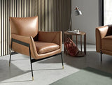 Angel Cerdá | Fauteuil tapissé en cuir d'origine vache couleur marron buffle Structure en acier massif peint en époxy Couleur noire et pieds dorés.