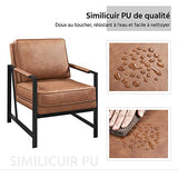 Yaheetech Fauteuil de Salon Confortable Cadre Métal Fauteuil de Chaise pour Salon Chambre Salle de Séjour Bureau Intérieur Marron Clair