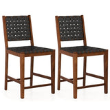 RELAX4LIFE Lot de 2 Tabouret de Bar en Bois Massif, Chaise de Salle à Manger avec Tissage en Cuir PU, Chaise Haute Cuisine avec Repose-Pieds, Assise 61 CM, Charge 150 KG pour Salon Bar