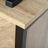 Buffet design style graphique façades placards à chevrons - 2 portes avec étagère, 3 niches - métal noir panneaux aspect chêne clair