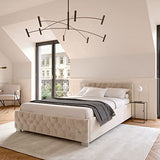 Juskys lit rembourré Nizza 180 x 200 cm - Cadre de lit avec sommier à Lattes, Coffre de lit et éclairage LED - lit avec Housse en Velours et surpiqûre Chesterfield - Beige