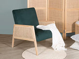 Vente-unique - Fauteuil en Velours et cannage Cane - Vert foncé