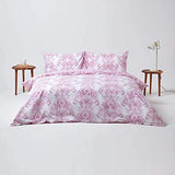 HOMESCAPES Parure de lit Housse de Couette + Taie d'oreiller Rose Effet « Toile de Jouy » en Polycoton, 230 x 220 cm