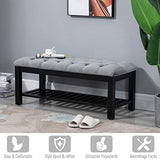 HOMCOM Banc Banquette capitonnée Style Classique Chic Banc à Chaussures dim. 108L x 45l x 46H cm Bois Massif Caoutchouc Noir Polyester Gris