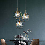 HJXDtech Suspension Lustre Industrielle Vintage, Plafonnier Lampe en Laiton avec Abat-jour en Verre,Luminaire Suspendu loft Moderne pour Cuisine Chambre Salon (3 Lumières-Clair)