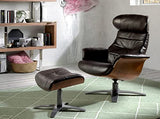 Angel Cerdá Fauteuil pivotant relax tapissé en cuir de vachette, pieds en acier massif poli gris anthracite, structure en bois noyer, style moderne
