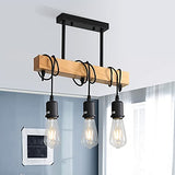 Comely Suspension Luminaire Vintage, Plafonnier Industriel, Réglable Lustre en Bois pour Salle à Manger, Salon, 3 Lumières E27 (Ampoule Non Incluse)